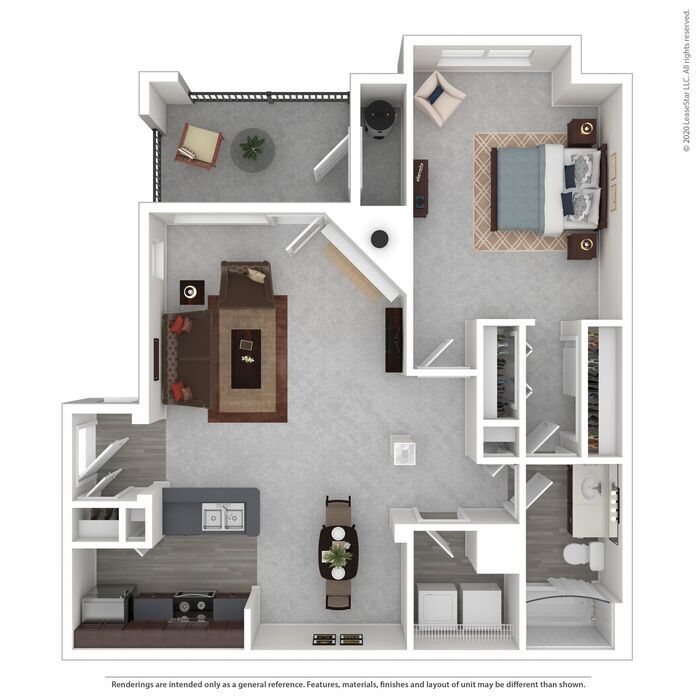 Floor plan for 1 bed, 1 bath, 856 sqft
